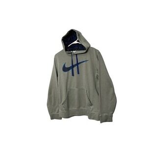 Nike Therma-FIT Mens Hoodie Grey Blue Mesh Swoosh Pullover Sweatshirt Small